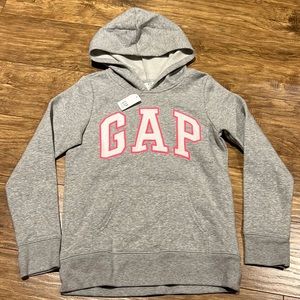 GAP kids cozy kangaroo pouch hooded sweater neon pink accented letters